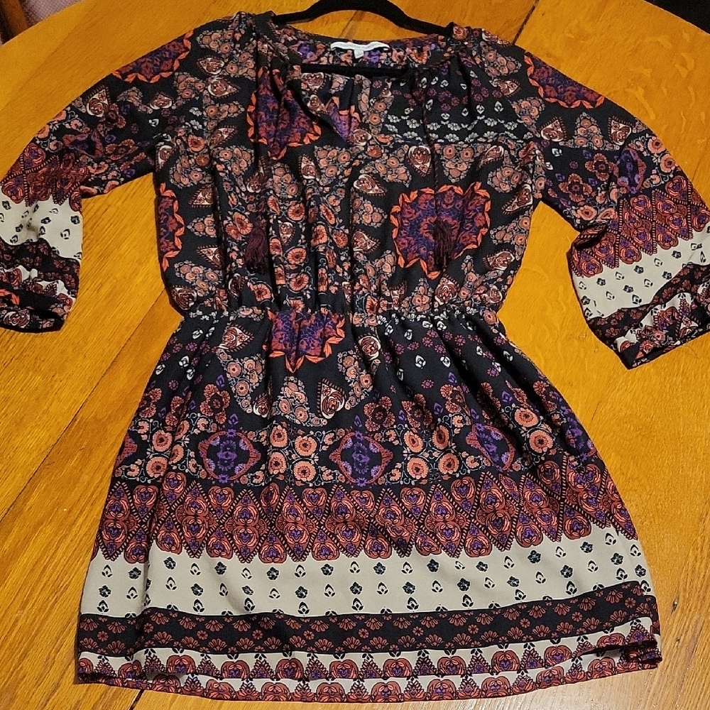 Collective Concepts Multicolor Bohemian Long Sleeve Dress